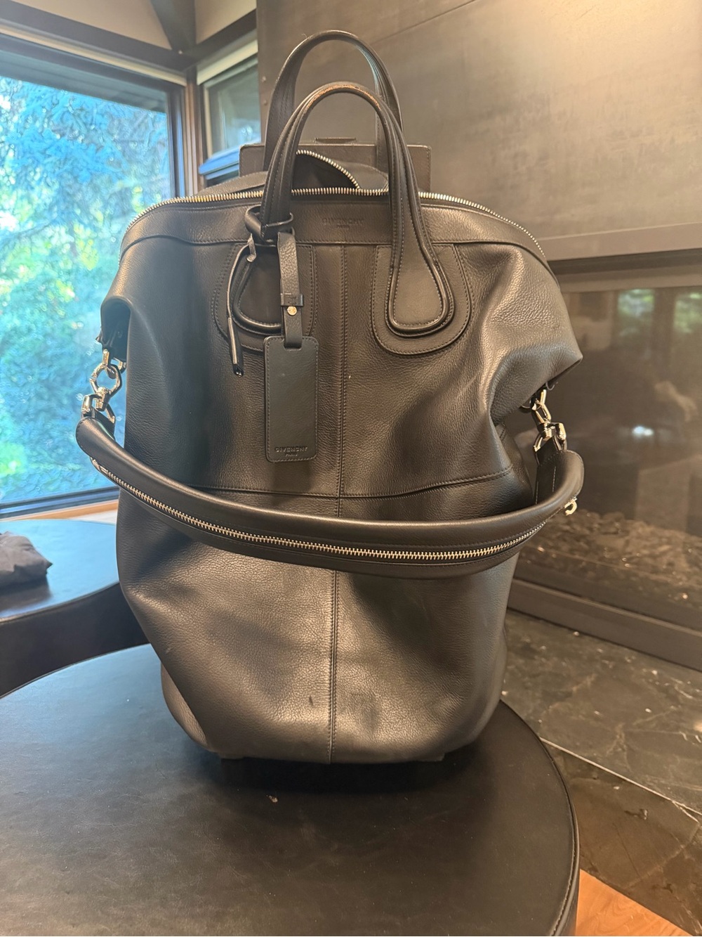 Givenchy Black Leather Duffel Bag with Top Handles & Strap